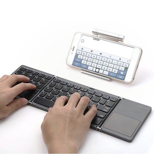 พร้อมส่ง-คีย์บอร์ดไร้สาย-keyboard-bluetooth-แบบพกพาพับได้-touch-padในตัว-นำ้หนักเบา-สกรีนแป้นพิมพ์-th-en