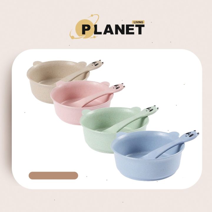 Dinnerware Tableware Bowl Spoon Set Panda Design Baby Feeding Bowl Wheat  Straw