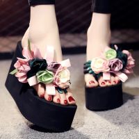 Summer women shoes Casual Women Platform wedge Slippers Fashion Woman Flowers flip flops Female Beach Slides Slipper qt391