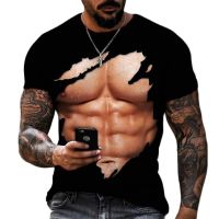 2023 Summer Fashion Mens 3D Printed Muscle T-Shirt Casual Personality Harajuku High Quality High Street Tough Guy O-neck Loose Top