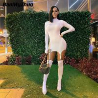 2023 Autumn Sexy Party Mini Dress With Stocking Women Elegant Evening Dress Female Casual Bodycon Dresses Vintage Black White