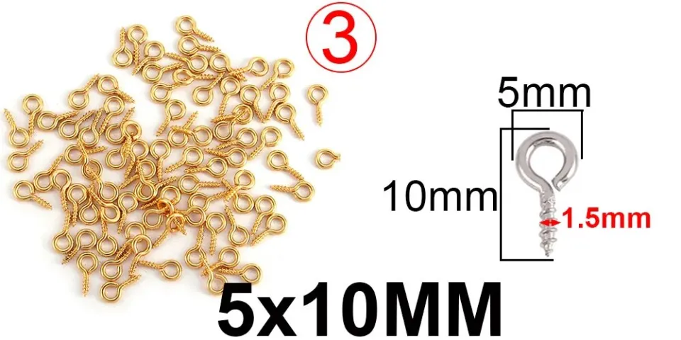SHOU1D 50pcs/lot Gold Stainless Steel Eye Pins Screw Hooks Eyepins