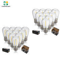 Lanlan S14หลอดไฟ LED กันแตกหรี่แสงได้1W 2W สายไฟกลางแจ้งเปลี่ยนพลาสติก LED ฐานสกรูขนาดกลางหลอดเอดิสัน10ชิ้น