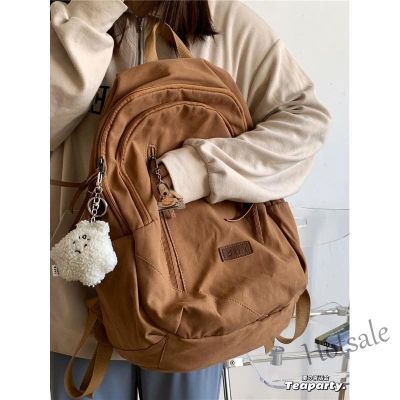 【hot sale】♤ C16 American Retro Student Backpack Female Solid Color ins Style Large Capacity School Bag Travel