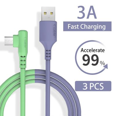 3Pcs USB Micro Cable 3A 90 Degree Elbow Data Cable Charging Cable for Samsung Huawei Xiaomi Mobile Phone Fast Charging Usb Cable Docks hargers Docks C