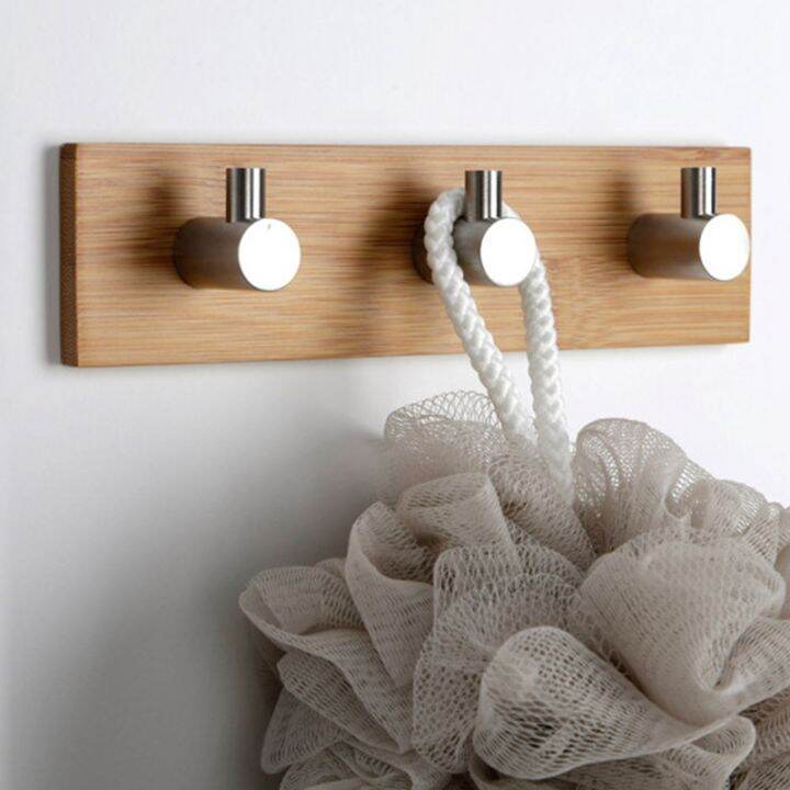 bamboo-stainless-steel-hook-wall-clothes-bag-headphone-key-hanger-kitchen-bathroom-door-towel-rustproof-shelf