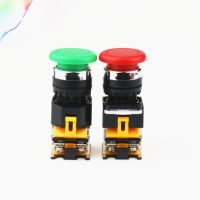 22mm 1NO1NC Plastic Mushroom Head Push Button Switch Automatic-reset DPST 4 screws 10A 400V Power Switch Red Green Nails Screws  Fasteners