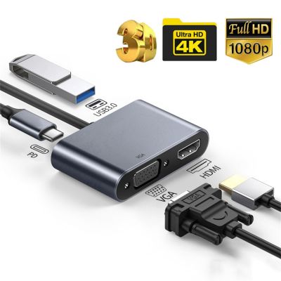 4K Type C to HDMI-compatible Hub 4 in 1  Docking Station USB C 3.0 VGA PD Adapter for Huawei Xiaomi Samsung S20 Nintendo Switch USB Hubs