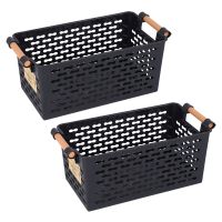 3X Plastic Desktop Storage Basket Rectangular Bathroom Portable Storage Box Bath Basket Kitchen Debris Baskets Black