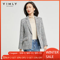 Vimly Women Blazers Autumn Spring Elegant Lapel Single Button Tweed Jacket Slim Business Casual Coat Female F3728