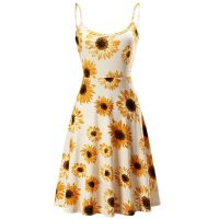 RISI Women’s Summer Casual Spaghetti Strap Floral Swing Midi Dresses