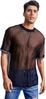 WDIRARA Mens Letter Print Sheer Mesh Short Sleeve Tee Round Neck Top