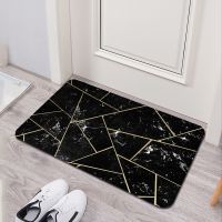 Black marble geometric pattern bathroom mat modern style soft bedroom floor house laundry room mat non slip welcome door mat.