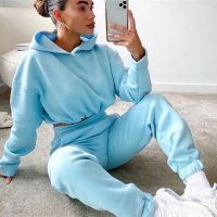 New Product Women Tracksuit Solid Color Hooded Sweatshirts And Sweatpants 2 Pieces Set Fashion Casual Sports Waist Drawstring Female Outfits