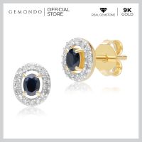 Gemondo ต่างหูทองคำ 9K ประดับไพลิน (Blue Sapphire) สไตล์คลาสสิกทรงรี ดีไซน์เพชรล้อม : ต่างหูพลอยไพลิน พลอยน้ำเงิน