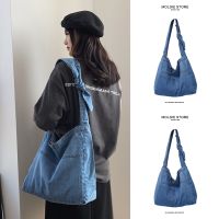 Messenger canvas denim bag large capacity single shoulder commuting tote bag women 2023 new all-match 【QYUE】