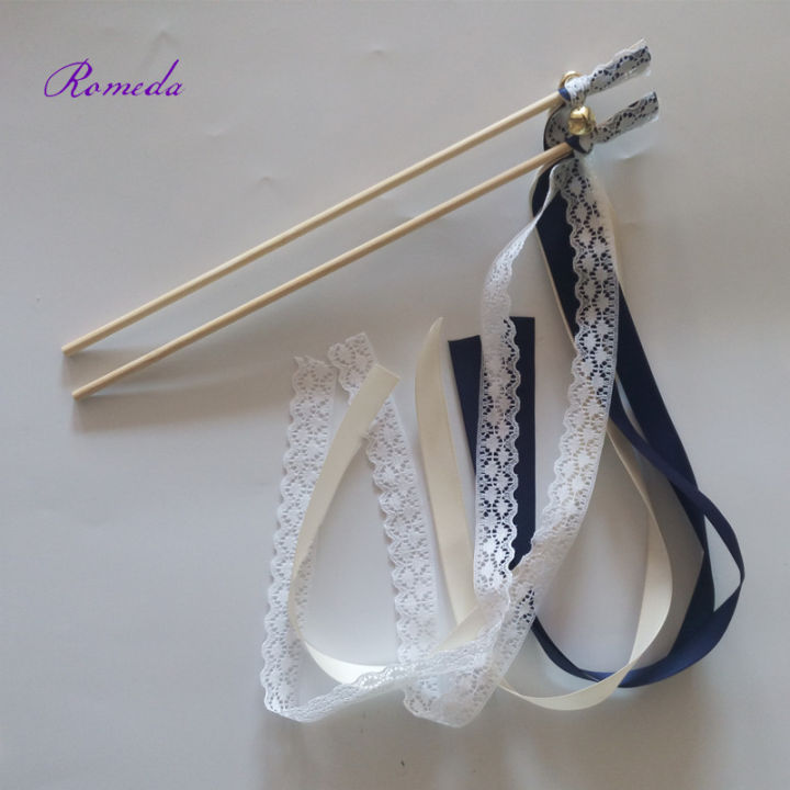 50pcslot-navy-blue-and-cream-stain-ribbon-wedding-ribbon-stick-with-lace-wedding-ribbon-wands-ribbon-twirling-streamers