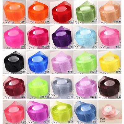 45meters/roll 2"(50mm) Organza Ribbon Bow Wedding Christmas Party Wrapping Decoration Lace Crafts Silk DIY Ribbons Lace Fabric Gift Wrapping  Bags