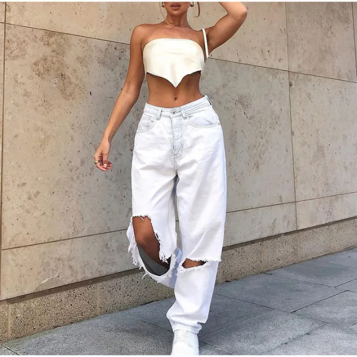 Women Vintage Y2k Low Rise Loose Wide Leg Trousers Harajuku White ...