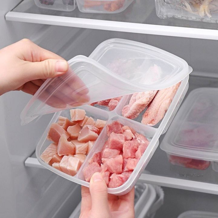 ช่องเก็บอาหาร4ช่องสำหรับกล่องเก็บของผักผลไม้ตู้เย็นตู้แช่อุปกรณ์ในครัวสำหรับขิงเนื้อบรรจุย่อย