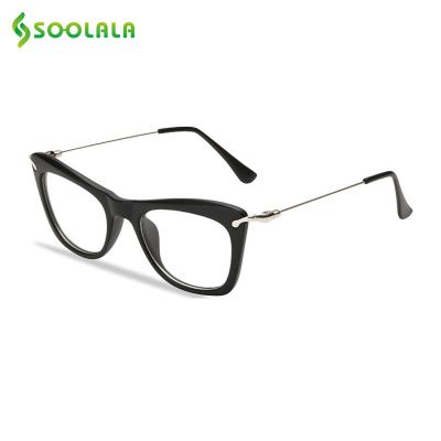 SOOLALA Cat Eye Women Reading Glasses Fashion Designer Eyeglasses Frames with Metal Arms Presbyopic
