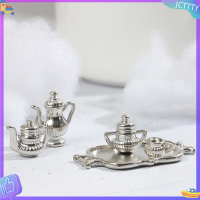 ? JCTTTY ? 5ชิ้น/เซ็ต1:12 dollhouse Miniature Metal KITCHEN Tea Set หม้อ flagon PLATE Model