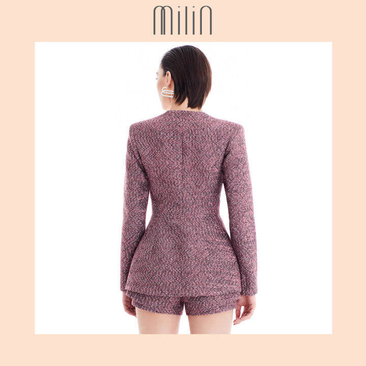 milin-collarless-peplum-tweed-jacket-เสื้อแจ็คเก็ตเพบพลัมทวีตเข้ารูป-juneval-jacket