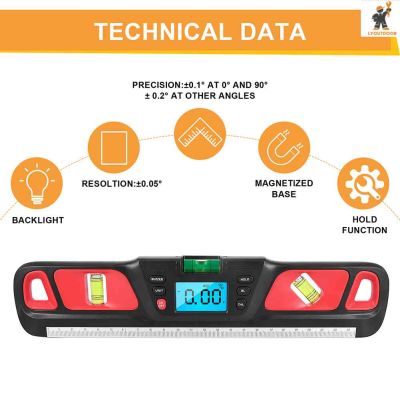 400มิลลิเมตรระดับดิจิตอล Inclinometer 360องศาอิเล็กทรอนิกส์ดิจิตอลไม้โปรแทรกเตอร์ป้องกันการล่มสลายสำหรับรถไฟอนุรักษ์น้ำชีววิทยา