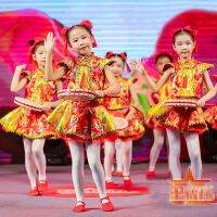 Red red costumes China private celebrations start yangko performance childr红色演出服中国红男女童喜庆开门红秧歌服儿童喜庆打鼓服表演服装BY722z