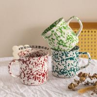 【STOCK】 Korean Ins Style Imitation Enamel Splash Ink Ceramic Mug Niche Coffee Cup Small Fresh Cup Retro Water Cup