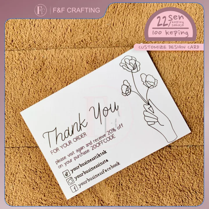 Customize thank you card 100 pieces wish greeting kad terima kasih