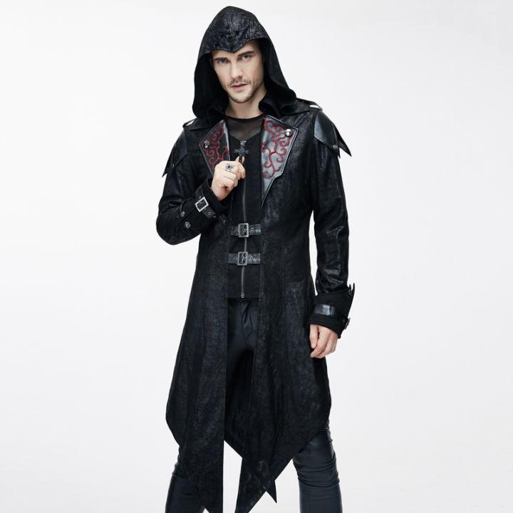 Steampunk Gothic Tuxedo Trench Coat Collar Hood Leather Dovetail Jacket ...