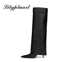 Autumn and Winter 2022 New High-quality Leather Fashion High Heel Womens Shoes Black Large 34-43 Sexy Pointy Pants Woman Boots