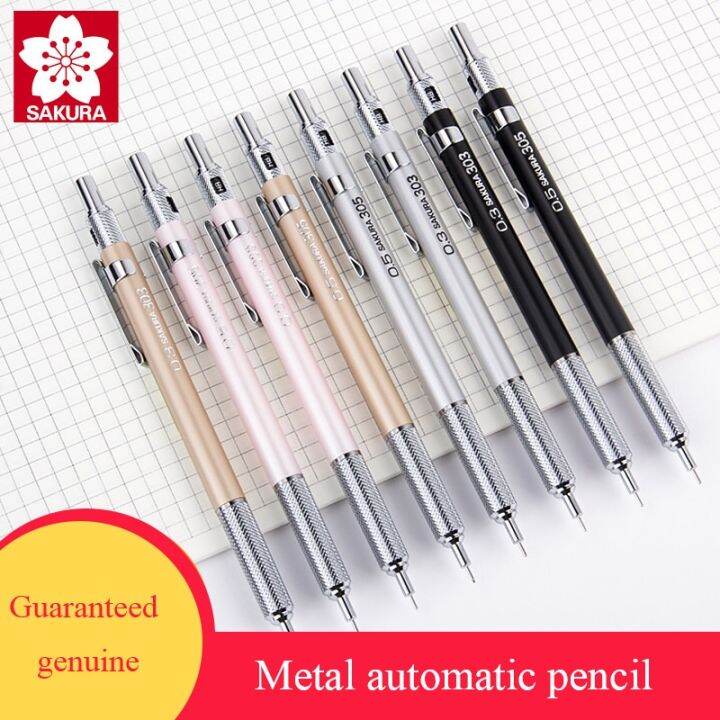 sakura-metal-shell-writting-automatic-mechanical-pencil-0-3-0-5mm-graphite-drafting-office-supplies-art-stationery-xs-303-305