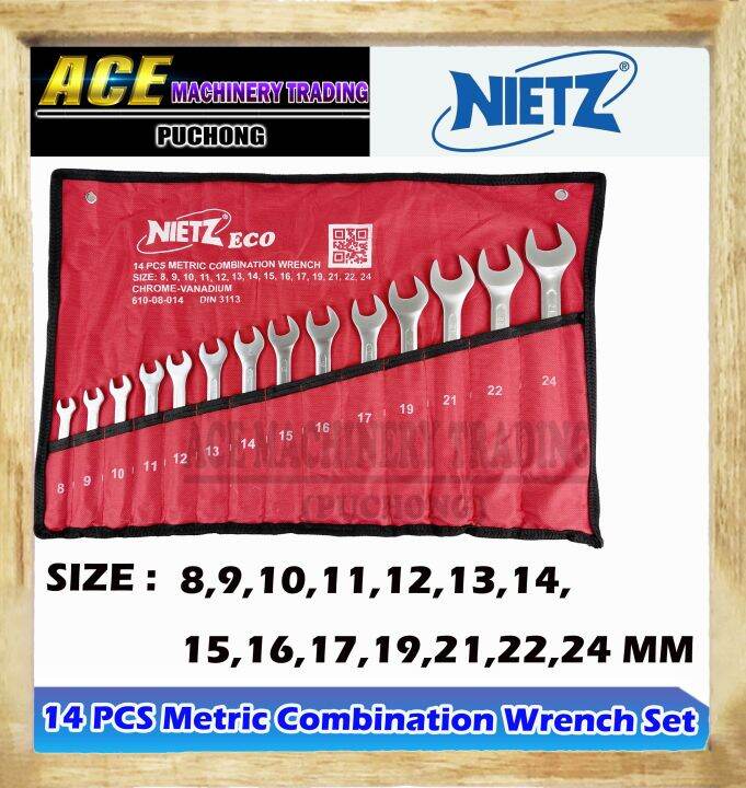 NIETZ 14PCS Metric Combination Wrench Set(14pcs 824mm) Spanner Set