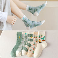 10 pieces = 5 pairs women socks new 2021 autumn institute embroidery cactus female socks women warm cotton socks