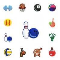 1PCS PVC Brooches Football basketball volleyball badminton table tennis baseball billiards Bowling Icons Clothes hat Pins gift