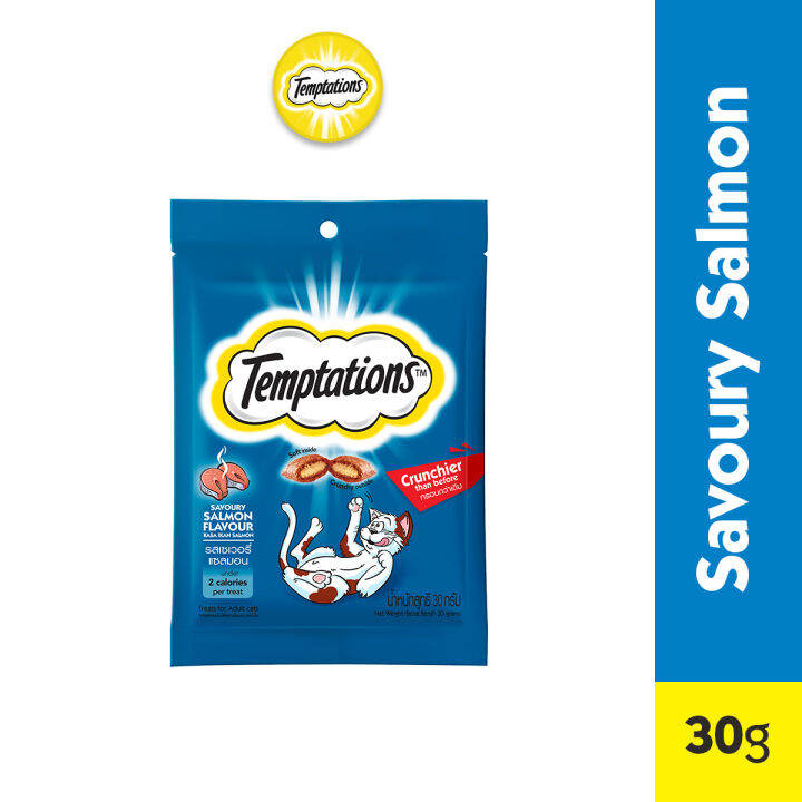 TEMPTATIONS Cat Treat, 30g. Treats for Cats in Savory Salmon Flavor