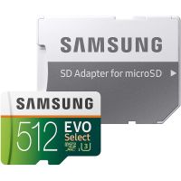 Samsung 512GB 100MB/s (U3) MicroSDXC EVO Select การ์ดหน่วยความจํา พร้อมอะแดปเตอร์ ขนาดเต็ม