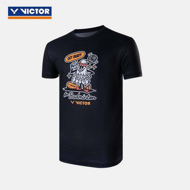 victor-victor-victory-ชุดกีฬาแบดมินตันชายและหญิงเสื้อวัฒนธรรมเสื้อการ์ตูนเสื้อยืดแขนสั้นถักสบาย30039เหมาะสม