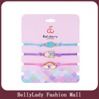 BellyLady สร้อยข้อมือการ์ตูน3ชิ้นสำหรับเด็กผู้หญิง,สร้อยข้อมือสร้อยข้อมือยางยืดรูปดาวตกสีรุ้งน่ารักเป็นของขวัญสำหรับเด็ก