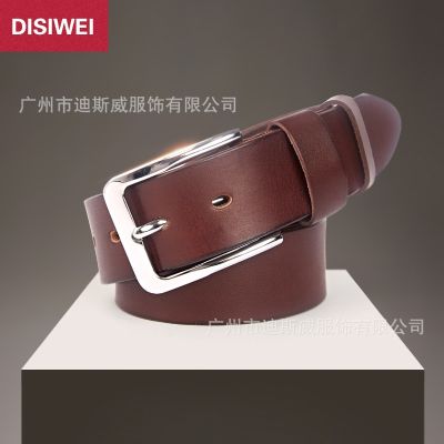 [COD] Mens Leather Top Layer Cowhide Pin Buckle Formal Business Trend Personality Men