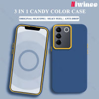 NIWINEE 3 In 1สีฟ้าเคสสำหรับ VIVO V27 V27e V23 V20 X90 X80 X70โปร Y76 Y72 Y52เคสประกบหลังแบบแข็ง Y21 V25 Y21T Y33s Y20 Y20i Y12A T1X T1 5G 4G นุ่มขอบซิลิโคนเหลวกันกระแทกง่ายกรอบกันกระแทก y11-1