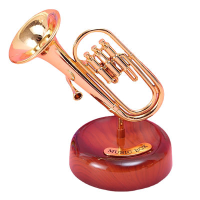 Music Box - Trumpet / French Horn / Saxophone Vintage Hand-cranked Music Box Ornament Gifts for Kids Girls