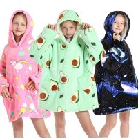 HOT★หญิง Avocado พิมพ์ Hoodies เสื้อผ้าเด็กสำหรับขนแกะ Homewear เด็กขนาดใหญ่เสื้อวัยรุ่น Warm ผ้าห่มเด็กเสื้อลำลอง