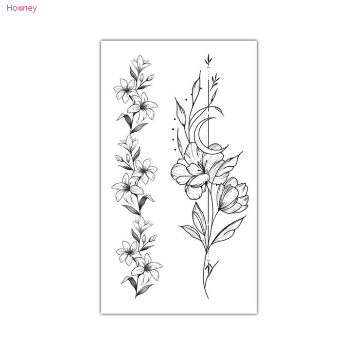 สติกเกอร์รอยสักชั่วคราว-sablon-bunga-hooney-สำหรับวัยรุ่นแทททูเร็วสติกเกอร์สักศิลปะบนร่างกายลายดอกไม้ลึกลับ
