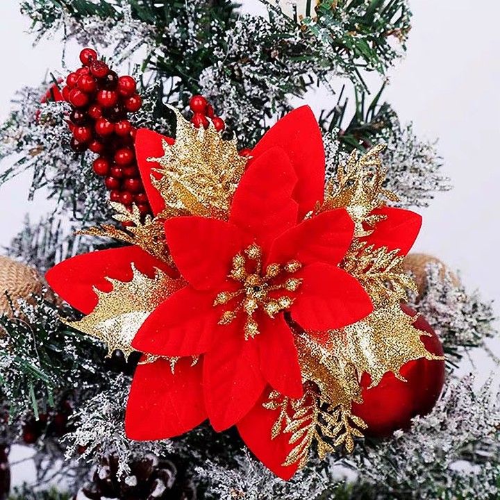 geminini-ต้นคริสต์มาสประดิษฐ์แวววาวดอกไม้คริสต์มาส5-10ชิ้นแบบแขวนรูปดอกไม้แบบมีที่แขวน2023ธีมคริสต์มาสปาร์ตี้ตกแต่งบ้าน