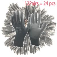 NMSAFETY 24Pieces/12 Pairs Safety Working Gloves Black Pu Nylon Cotton Glove Industrial Protective Work Gloves