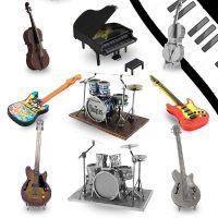 ป่าร้อน LIN431 - ❐☒❁ Metal Assmebly Classic Musical Instruments Bass Fiddle Lead Jigsaw Kids Adult