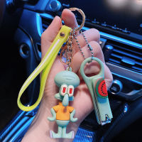 SpongeBob pie big star keychain cute nail clippers key ring chain girl heart car cartoon bag ornaments